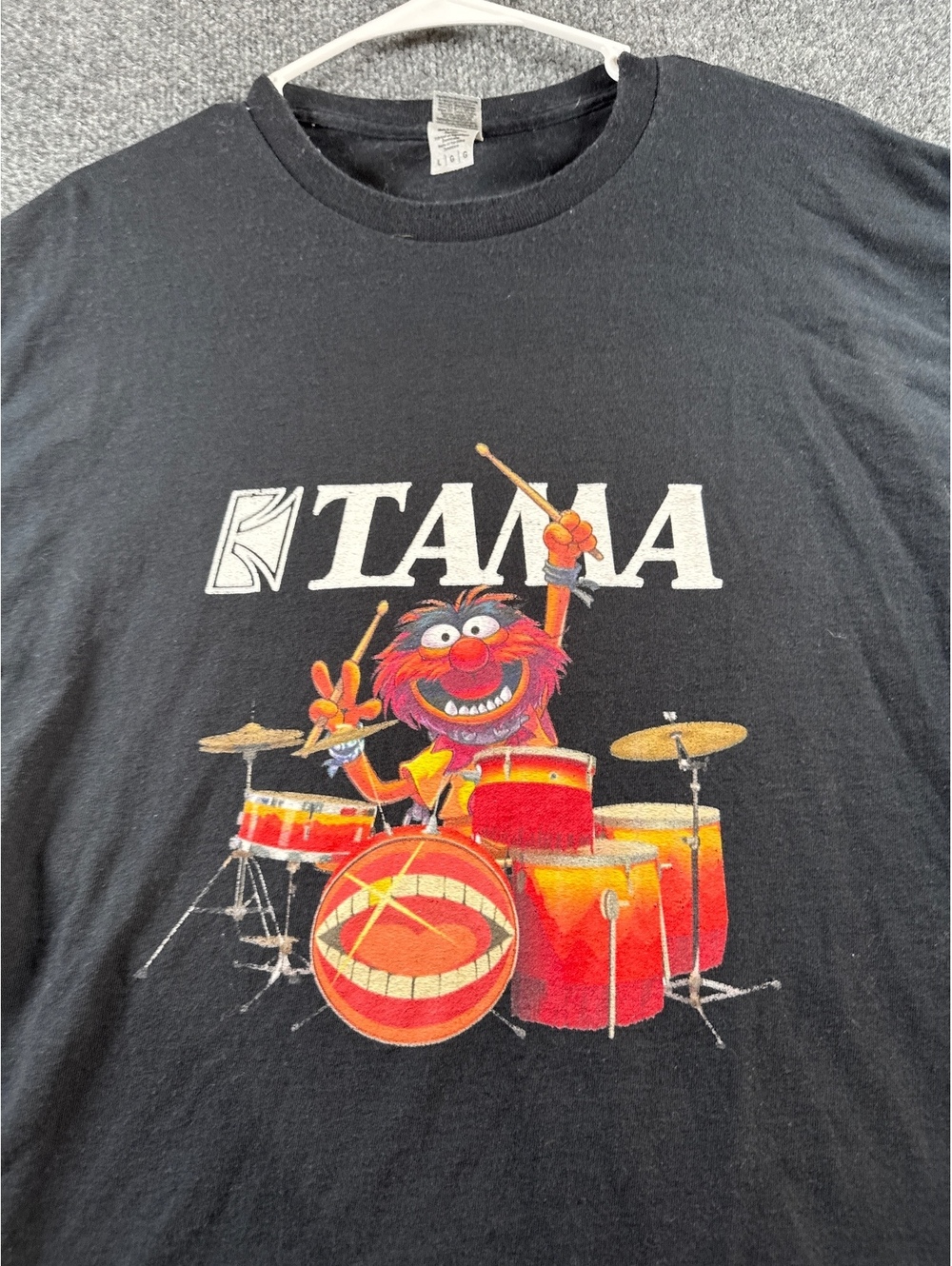 Gildan TAMA Animal Muppets Drummer Graphic T Shirt Mens L Black Heavy Cotton
